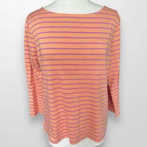 Lauren Ralph Lauren  Size XL Shirt Top 3/4 Sleeve Striped Cotton Scoop Neck‎